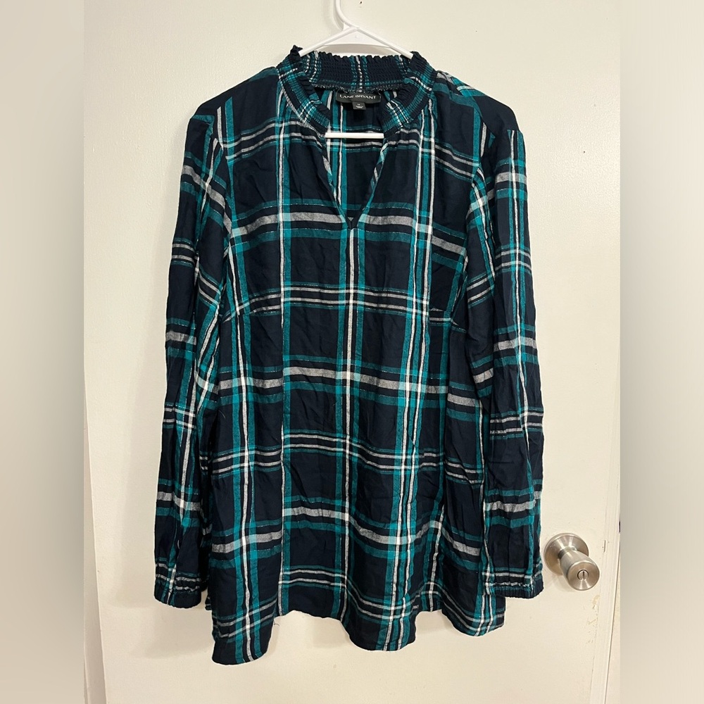 Lane Bryant plaid split-neck popover blouse, size 16